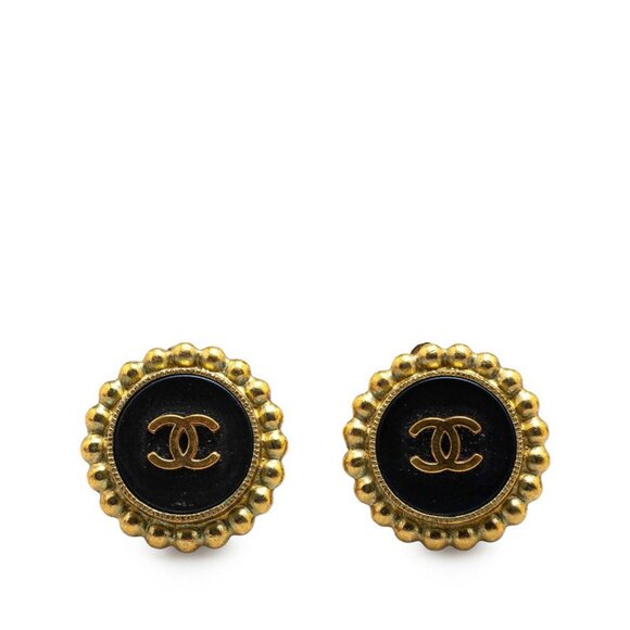 CHANEL Authentic Vintage Black Logo Earrings